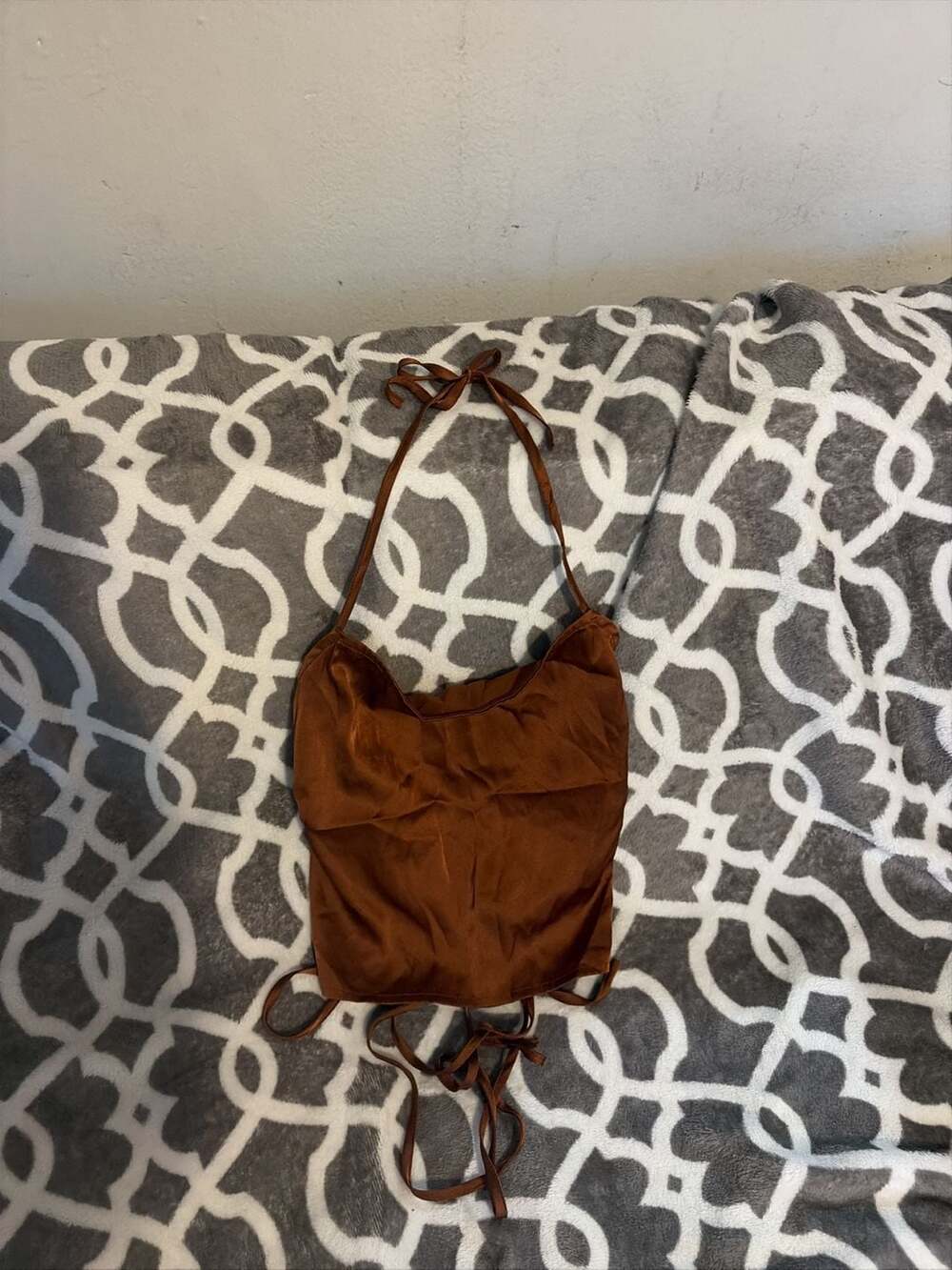 Motel Rocks brown satin straps open back top, size...